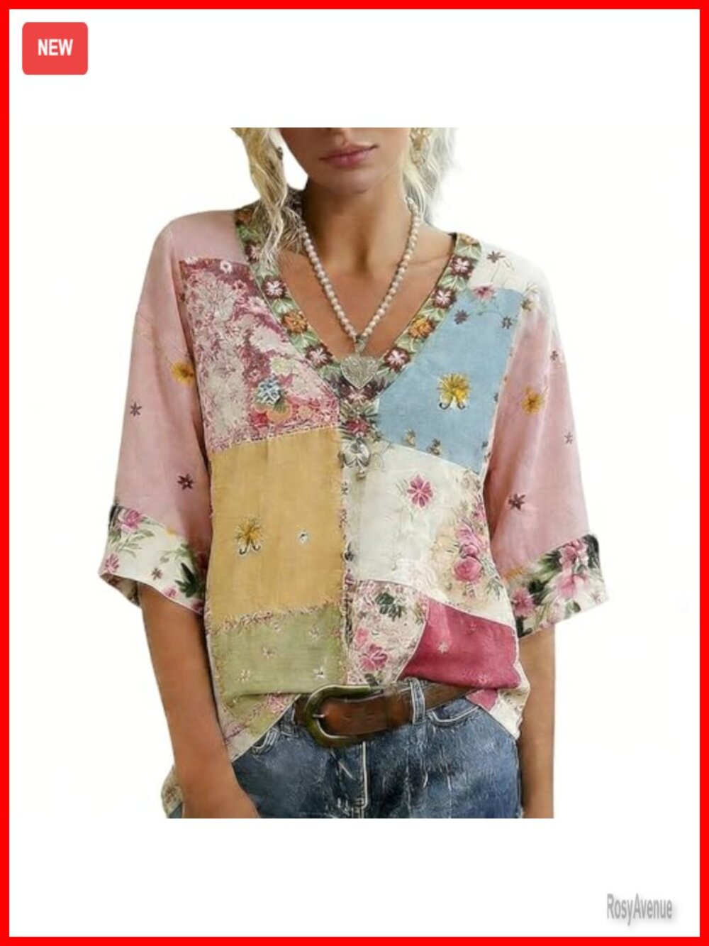 Boho Floral Embroidered Peasant Blouse 100% Cotton V-Neck Short Sleeve